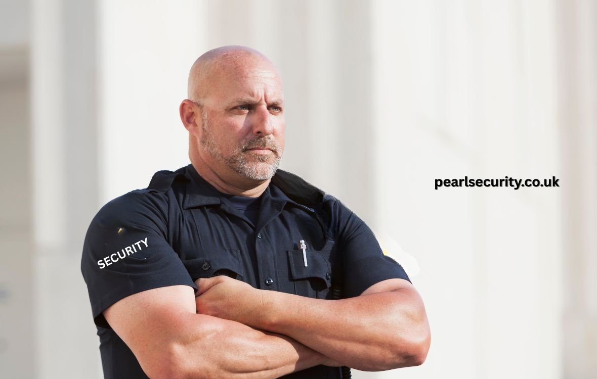 SIA licensed security officer providing manned guarding services at a UK commercial premises